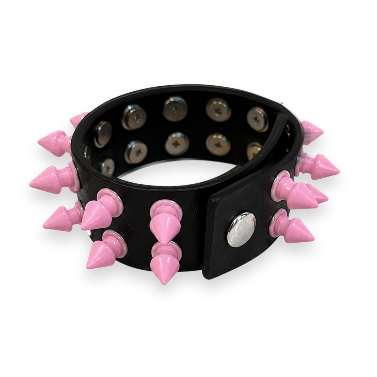 SPIKED LEATHER BRACELET (BLACK/PINK)