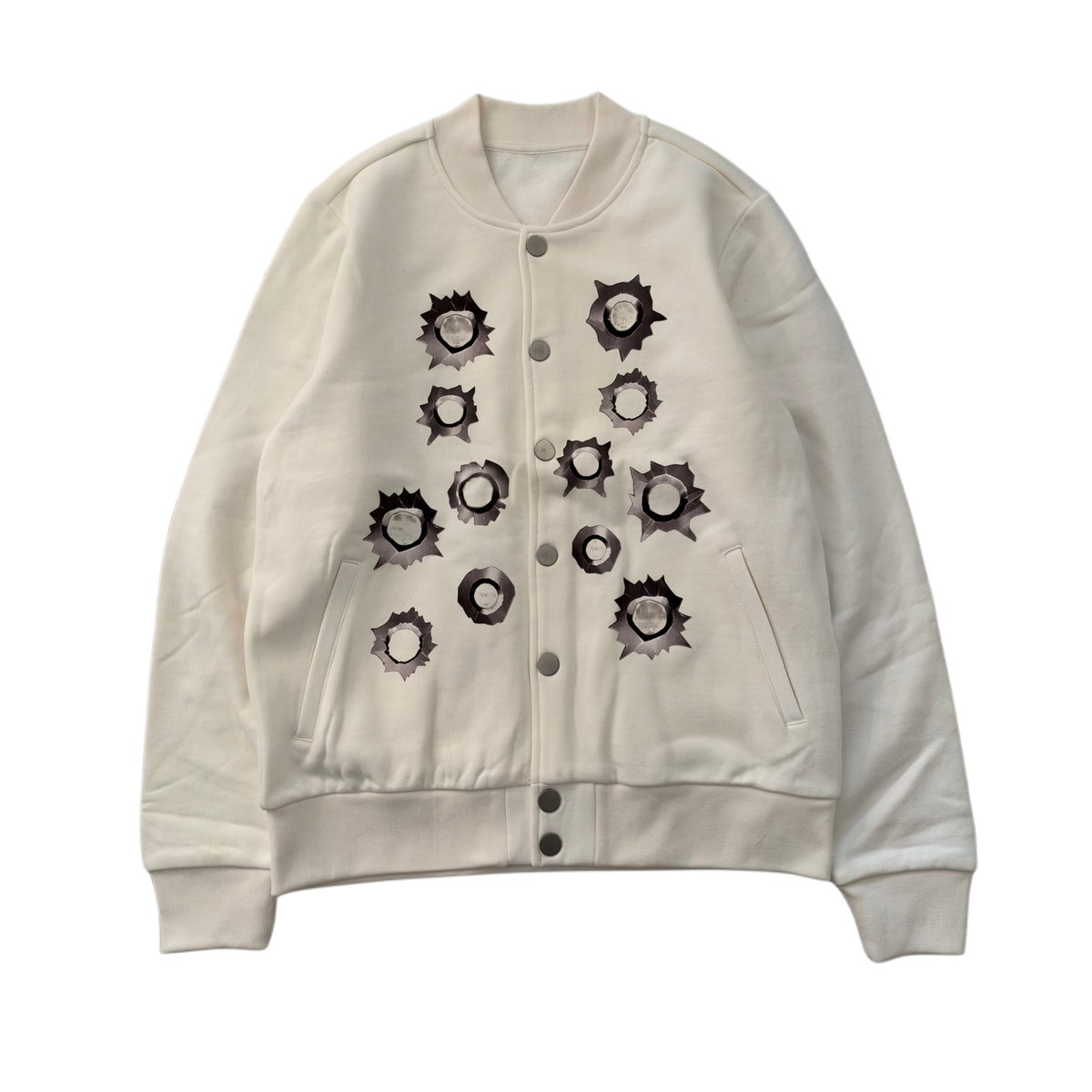 BULLET HOLE LETTERMAN JACKET (WHITE)