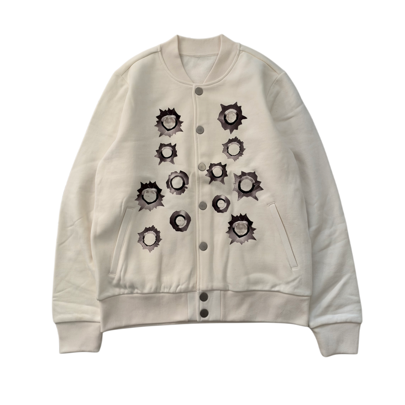 BULLET HOLE LETTERMAN JACKET (WHITE)