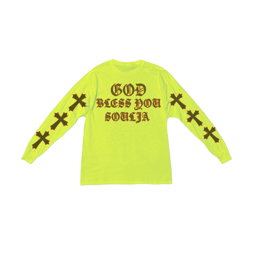GOD BLESS SOULJA LONG-SLEEVE TEE (SAFETY GREEN)